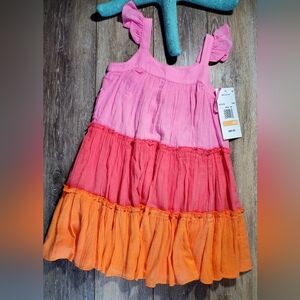 Rare Edition Girls Pink, Coral & Orange Ruffled Sun Dress Size 6X
